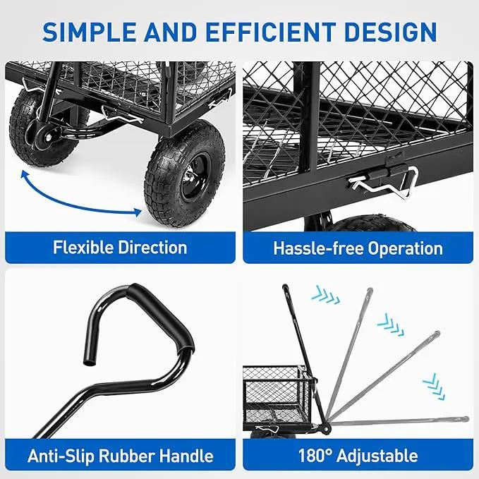 Yesker Steel Garden Carts - 800lbs Dump Wagon with All Terrain Inflatable Wheels for Yard Lawn Farms Gardening - Heavy Duty Utility Outdoor Hauling Wheelbarrow by GreenHaven Gardens