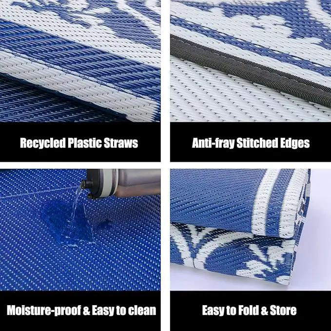 Plastic Outdoor Rug 6'x9' Waterproof Camping Carpet Outside Area Rug Reversible Light Blue Rugs for RV Deck Entryance Porch Picnic Balcony Beach by GreenHaven Gardens
