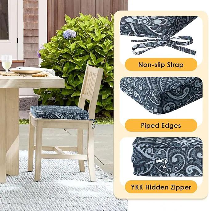 Outdoor Square Corner Seat Cushion, 19"x19"x3", Set of 4, Non Slip Seat Cushion Pads with Removable Cover for Patio Furniture, Garden Yard Lawn, Damask Vine by GreenHaven Gardens