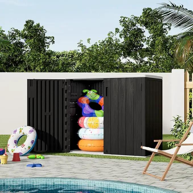 KINYING Outdoor Horizontal Storage Sheds,37 Cu.ft Outdoor Storage Cabinet Waterproof Resin Tool Storage Box for Lawn Mower,Garden Tools and Patio Furniture, Lockable (Black) by GreenHaven Gardens