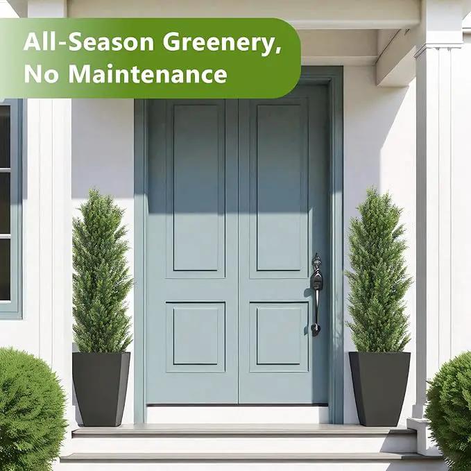 THE BLOOM TIMES 5ft Topiary Trees Artificial Outdoor – UV Resistant Faux Cedar Pine Cypress Bushes and Shrubs, Fake Potted Plants for Front Porch Outside Planter Patio Decor, Set of 2 (5 Foot) by GreenHaven Gardens