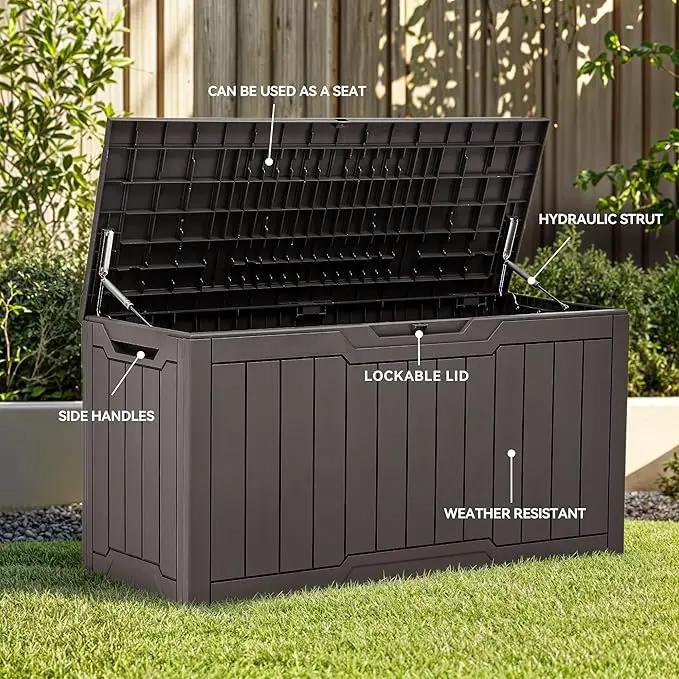 YITAHOME 80 Gallon Outdoor Storage Box, Large Water Resistant Resin Deck Box, Indoor Outdoor Lockable Storage Container for Patio, Garden, Cushions, Tools, Equipment (Dark Brown) by GreenHaven Gardens