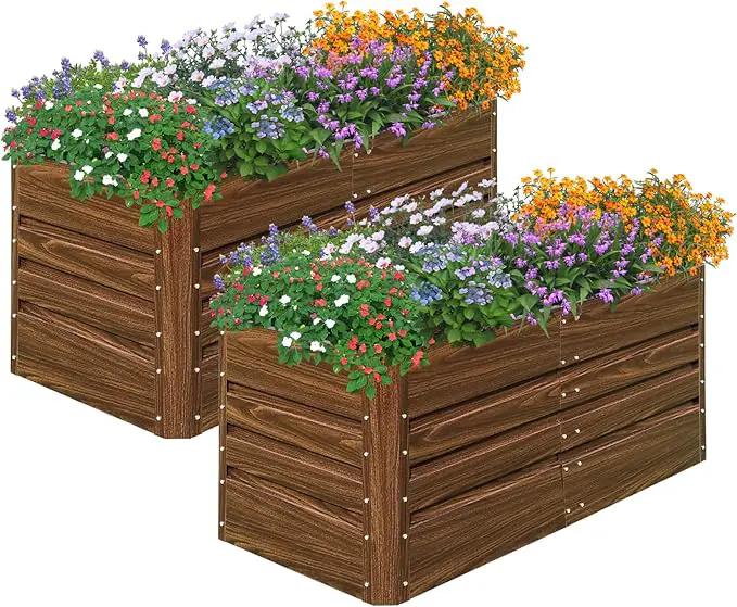 SnugNiture 2 Pcs 4x2x2FT Raised Garden Bed Galvanized Planter Garden Boxes Outdoor, Deep Root Planter Raised Bed for Vegetables Flowers Herbs,Brown by GreenHaven Gardens