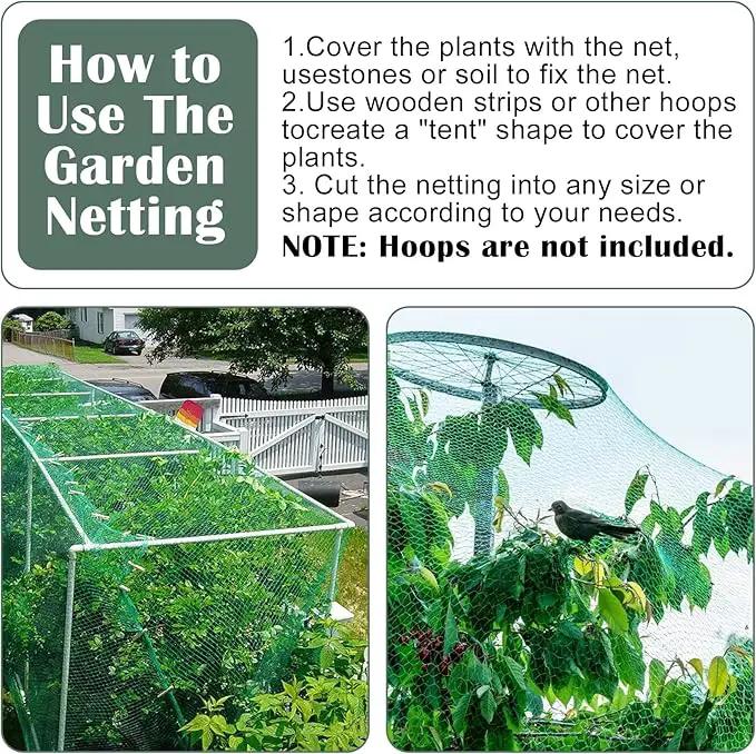 CandyHome 13Ft x 33Ft Anti Bird Protection Mesh Garden Netting Seedlings Plants Flowers Fruit Trees Vegetables from Rodents Deer Reusable Fencing, Green by GreenHaven Gardens