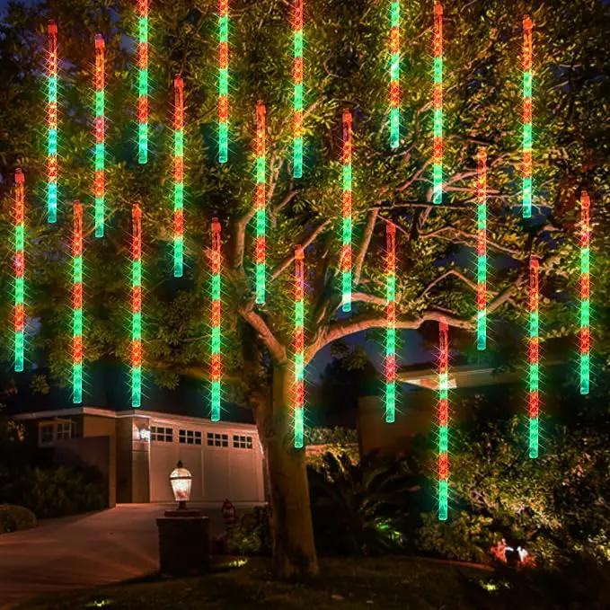 Dazzle Bright Red and Green Christmas Lights, 288 LED 11.8 Inch Meteor Shower Rain Lights with 8 Tubes, Waterproof Plug in Falling Rain Lights Christmas Decorations for Xmas Bushes Tree Yard Party by GreenHaven Gardens