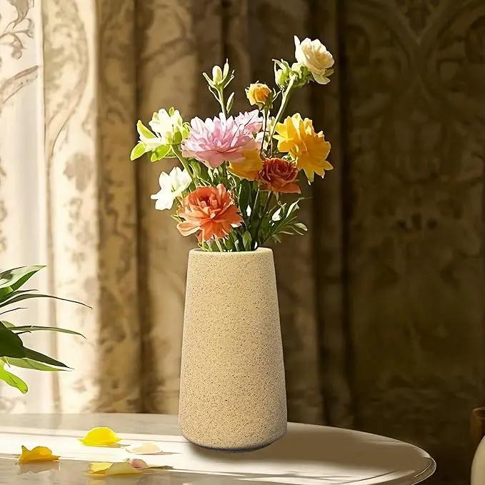 Simple Vase for Flowers Plants, Matte Vases for Modern Table Shelf Home Decor Wedding Boho Decor, 6" H Frosted Elegant Ceramic Vase for Pampas Grass Fluffy Stem Bouquet Lavender Flowers (Brown, 4) by GreenHaven Gardens