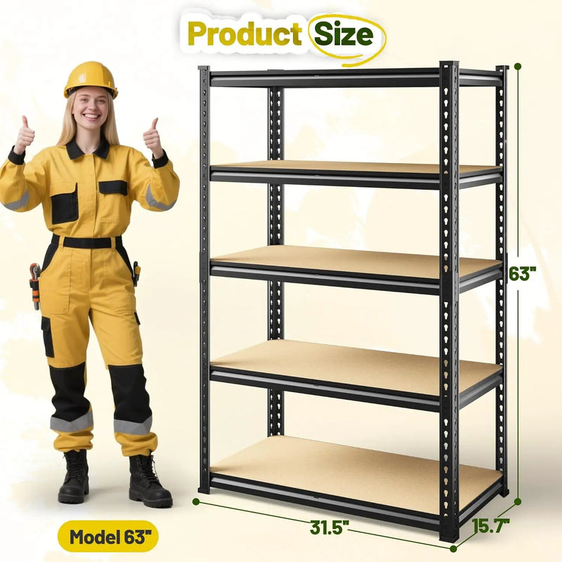 63" H Garage Shelving 31.5" W Storage Shelves Adjustable 2000LBS Metal Shelving Heavy Duty 5 TierGarage Shelves for Pantry Kitchen Closet Basement Warehouse by GreenHaven Gardens