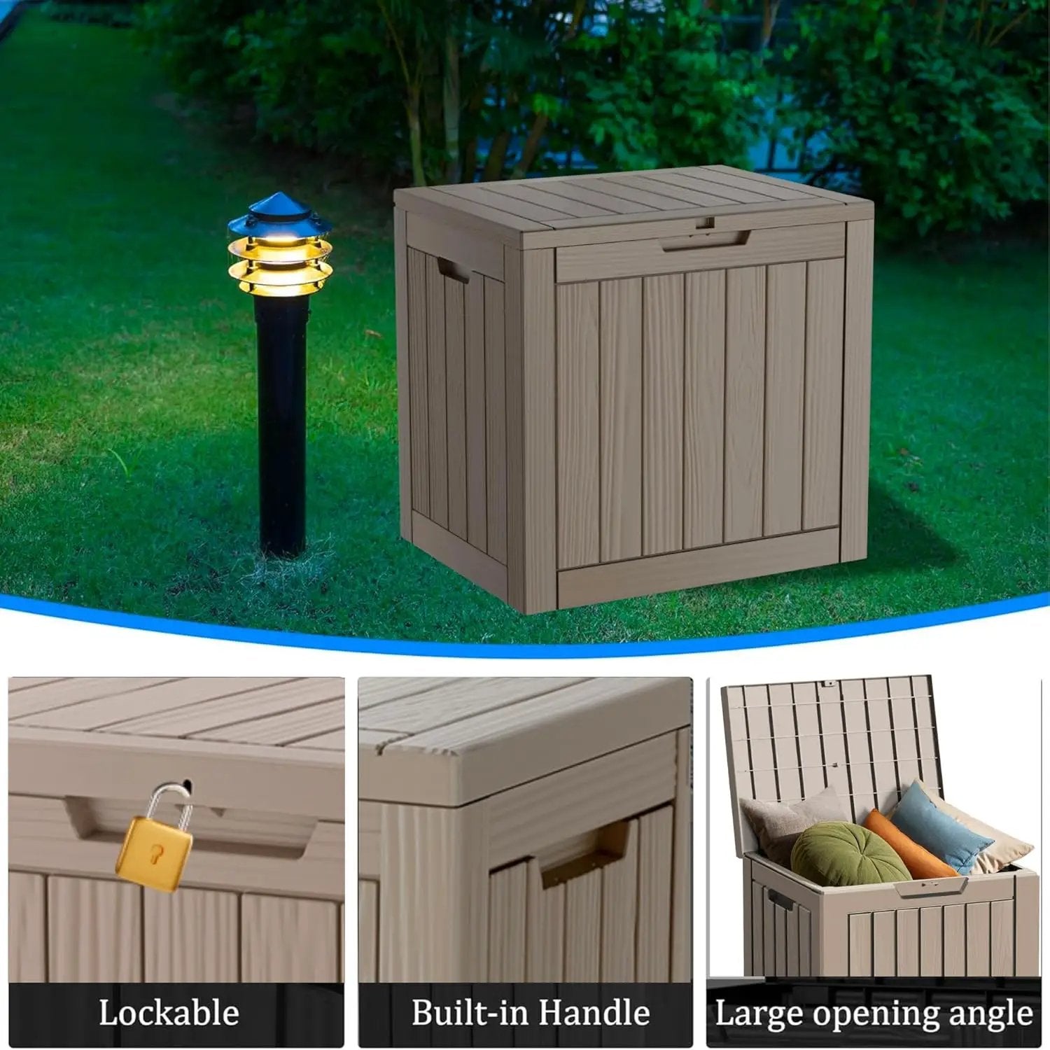 30 Gallon Waterproof Deck Box, Lockable Resin Storage Box for Patio Furniture Cushions Garden Tools and Outdoor Delivery Storage, Coffee by GreenHaven Gardens