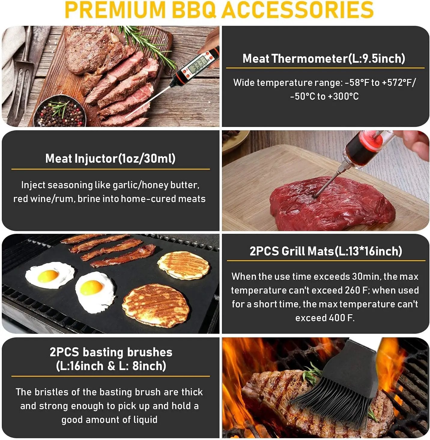 34Pcs Grill Accessories Grilling Gifts for Men, 16 Inches Heavy Duty BBQ Accessories, Stainless Steel BBQ Tools with Thermometer, Grill Mats for Backyard, BBQ Set for Men Women by GreenHaven Gardens