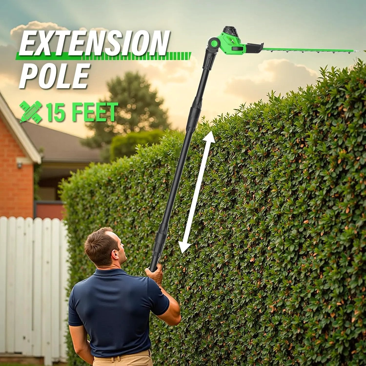 SOYUS Pole Hedge Trimmer Cordless, 18-inch Electric Hedge Trimmer with Extension Pole, 16-Foot Max Reach, Multi-Angle, 2 * 2.0Ah Batteries and Charger Included by GreenHaven Gardens
