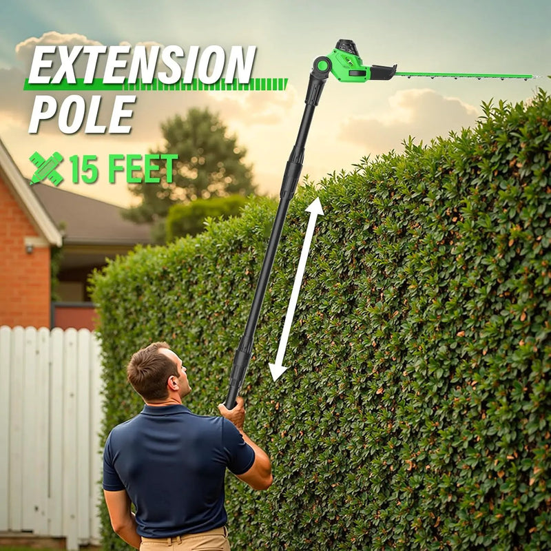 SOYUS Pole Hedge Trimmer Cordless, 18-inch Electric Hedge Trimmer with Extension Pole, 16-Foot Max Reach, Multi-Angle, 2 * 2.0Ah Batteries and Charger Included by GreenHaven Gardens