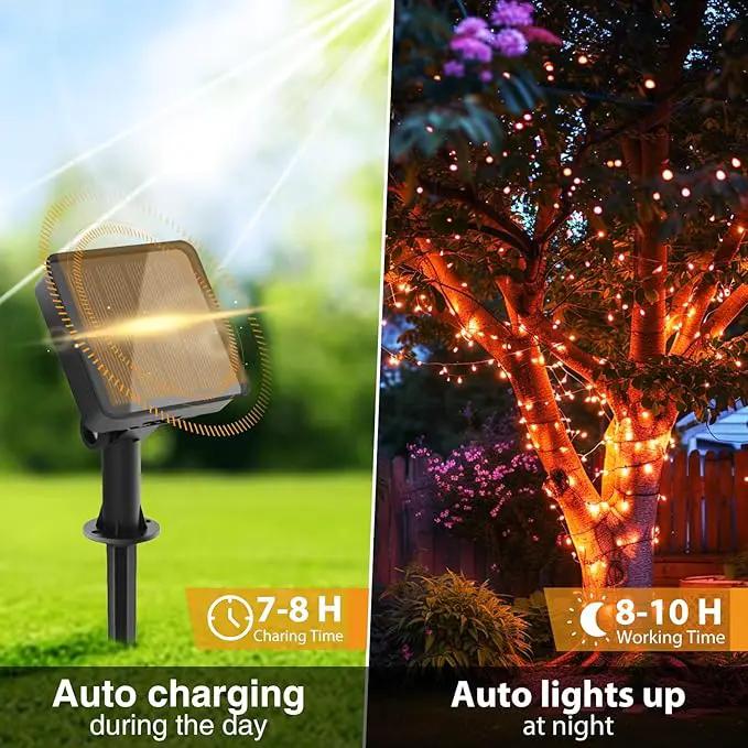 kolpop Orange Solar Fairy Lights Outdoor Waterproof, 3 Pack 33FT 80LED Solar Powered String Light, 8 Modes Copper Wire Solar Twinkle Lighting for Halloween Tree Garden Yard Outside by GreenHaven Gardens