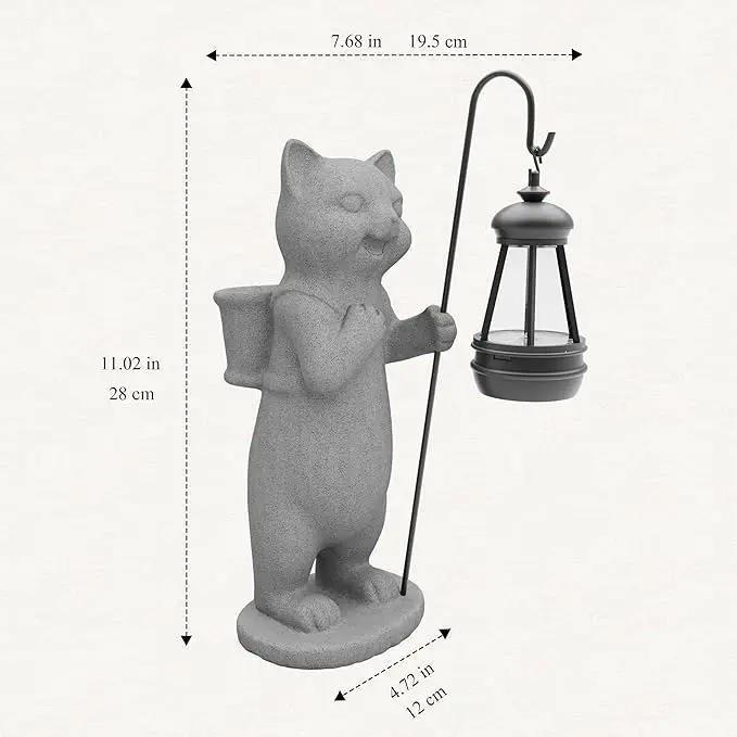 Solar Powered Garden Resin Statue Lights, 10 Inch Waterproof Outdoor Animal Cute Cat Figurine Lights, Suitable for Patios, Balconies, Lawns, Courtyards, Etc. (Basket) by GreenHaven Gardens