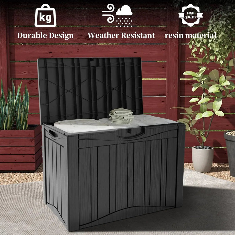 50 Gallon Heavy Duty Outdoor Deck Box with Lockable Lid, All Weather Waterproof Storage for Patio Cushions, Pool Toys, Garden Tools - Rust-Proof Resin Design (Black) by GreenHaven Gardens