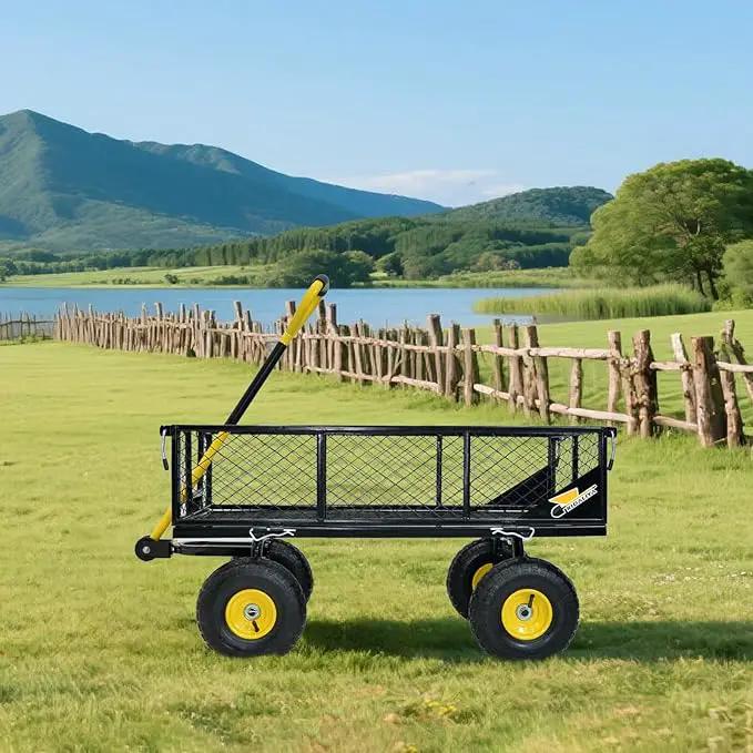 900 lbs Steel Garden Cart, Heavy Duty Yard Utility Wagon with 10" Pneumatic Tires, Removable Mesh Sides and 180° Rotating Anti-Slip Handle by GreenHaven Gardens