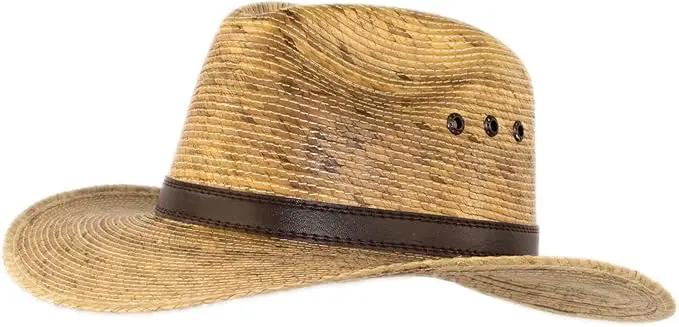 Palm Leaf Straw Trilby Wide Brim Fedora Golf Sun Hat for Men or Women, UV UPF Protection Natural by GreenHaven Gardens