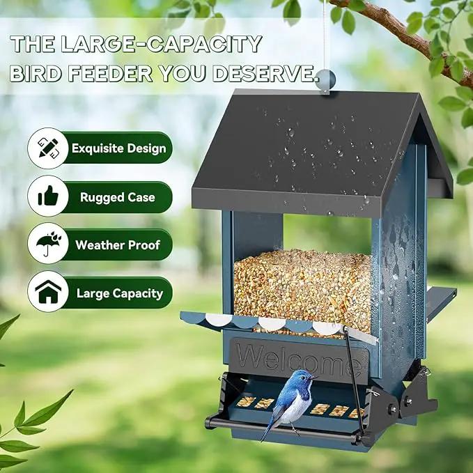 Weight Activated Squirrel Proof Bird Feeder with Canopy | 5LB Large Capacity, Weather-Resistant Design | Attracts Finches, Cardinals & More for Outdoor Bird Watching by GreenHaven Gardens