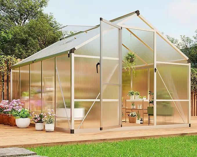 8 x 10 FT Greenhouse, Greenhouses for Outside, Polycarbonate Greenhouse with Aluminum Frame, Lockable Door and Ajustable Roof Vent for Backyard, Green Houses for Outside Garden Backyard, Patio by GreenHaven Gardens