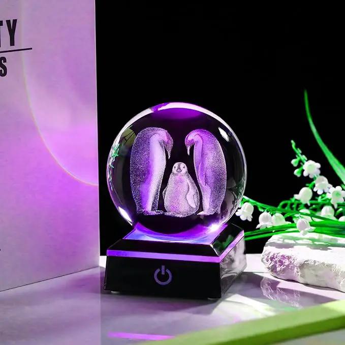 Penguin Gifts for Women 3D Crystal Ball 3.14'' - Laser Penguin Decor Glass Animals Penguin Gifts Figurines Statue Stuff for Room Decorations Penguin Night Light by GreenHaven Gardens