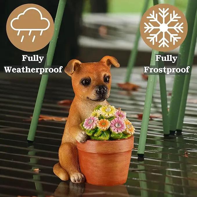 Muldale Solar Dog Statues Outdoor - Solar Powered Outdoor Dog Garden Statue - Hand Painted Floral Plant Pot Light Up by GreenHaven Gardens
