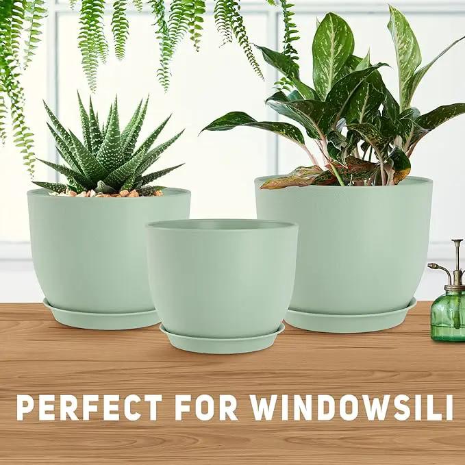 Plant Pots 10/9/8/7.5/7 inch Flower Pots with Multi Mesh Drainage Holes, Planters for Indoor Outdoor Garden Plants and Flowers. (Green) by GreenHaven Gardens