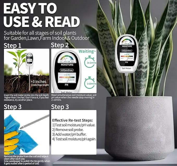 Soil Test Kit, 2-in-1 Soil Moisture Meter, Soil pH Meter -Dual Dial-Simultaneously-Display Results-Soil pH Tester, Moisture Meter for Garden,Lawn,Farm Indoor&Outdoor Plants-PureWhite by GreenHaven Gardens