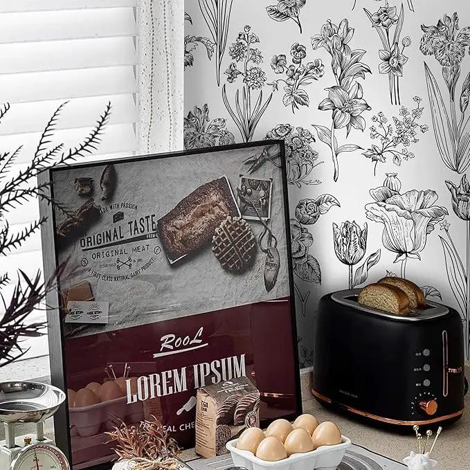 Dimoon 236"x17.3" Floral Peel and Stick Wallpaper White Contact Paper Waterproof Black Lines Wallpaper Vintage Flower Thicken Plant Self Adhesive Removable Wall Covering Shelf Liner Decal Vinyl Roll by GreenHaven Gardens