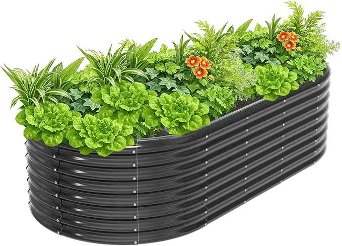 VINGLI Galvanized Raised Garden Beds Outdoor, 6x3x2 Ft, 8x4x2 Ft Lager Metal Planter Raised Beds for Planting Vegetables Flowers Herb (8 * 4 * 2（Oval）) by GreenHaven Gardens