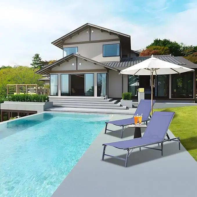 Outdoor Chaise Lounge Chair, Foldable & Assemble-Free, 6 Adjustable Positions, Durable Rust-Resistant Frame, Portable Outdoor Pool Lounge Chairs for Pool Patio Beach, Blue by GreenHaven Gardens
