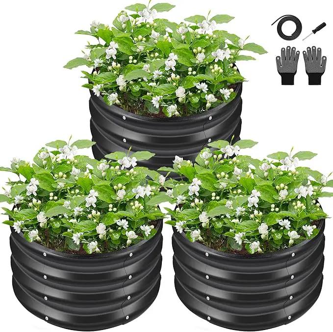 ZXZYHFTY Round Galvanized Raised Garden Bed kit,Black Outdoor Garden Raised Planter Box, Round Large Metal Raised Garden Beds for Vegetable 2 * 2 * 1ft 3 Pcs by GreenHaven Gardens