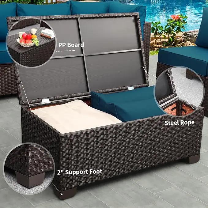 Rattaner Outdoor Storage Table Wicker Patio Coffee Table All-Weather Wicker Side Table with Waterproof Cover, Brown by GreenHaven Gardens