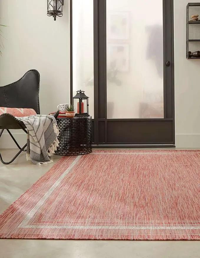 Unique Loom Outdoor Border Collection Area Rug - Soft Border (3' 3" x 5' 3" Rectangle Rust Red/Ivory) by GreenHaven Gardens