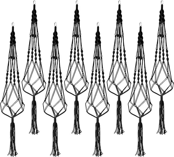 Sorbus Macrame Plant Hanger (8 Pack) Indoor Outdoor Hanging Plant Pots Cotton Rope, Elegant for Home, Patio, Garden (Black) by GreenHaven Gardens