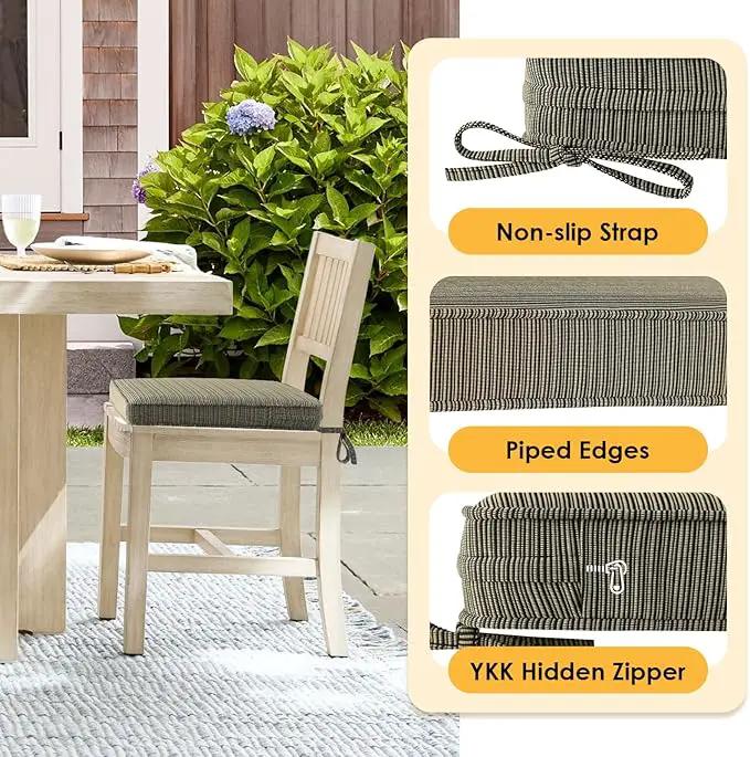 Outdoor Square Corner Seat Cushion, 19"x19"x3", Set of 4, Non Slip Seat Cushion Pads with Removable Cover for Patio Furniture, Garden Yard Lawn, Dark Black Tan Stripe by GreenHaven Gardens