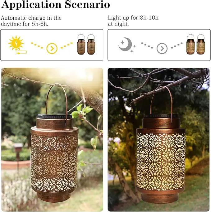 2 Pack Solar Lanterns Outdoor Waterproof, Hanging Led Lantern Garden Decorative, Metal Decorative Garden Lights, Solar Outdoor Lights Decor for Table Patio Garden Yard Pathway, Bronze, T00012 by GreenHaven Gardens