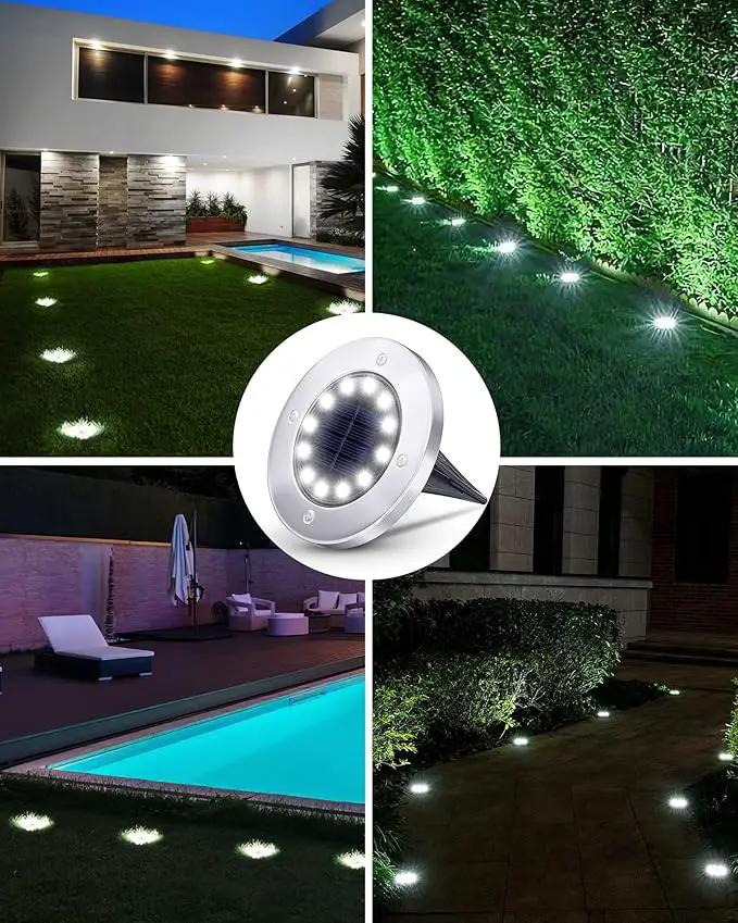 Biling Outdoor Lights 12 Packs, Bright 12 LEDs Waterproof, Ground Flat Pathway Lights Solar Powered for Yard Walkway Garden Driveway (White) by GreenHaven Gardens