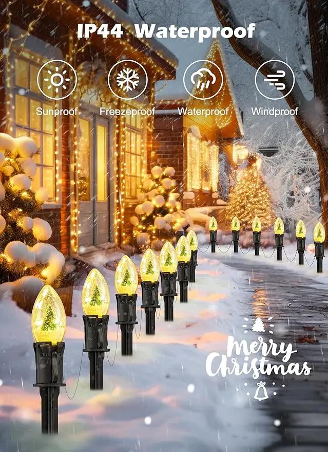 C9 Christmas Pathway Lights Outdoor, 45Ft 40 LED Christmas String Lights with Stakes, 4 Light Modes, Waterproof Connectable Christmas Decorations for Outside Lawn Yard Sidewalk Driveway, Warm White by GreenHaven Gardens