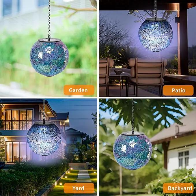 VCUTEKA Solar Chandelier Outdoor, Hanging Mosaic Solar Lights with Hook Up, Solar Garden Lantern Decor for Yard, Deck and Patio, Blue by GreenHaven Gardens