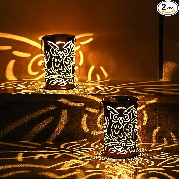 Outdoor Solar Lanterns ,Owls Projection Patterned Outdoor Lanterns with Handles LED Solar Light Outdoor Waterproof Garden Lights for Garden，Yard, Table, Pathway(2 /Bronze) by GreenHaven Gardens