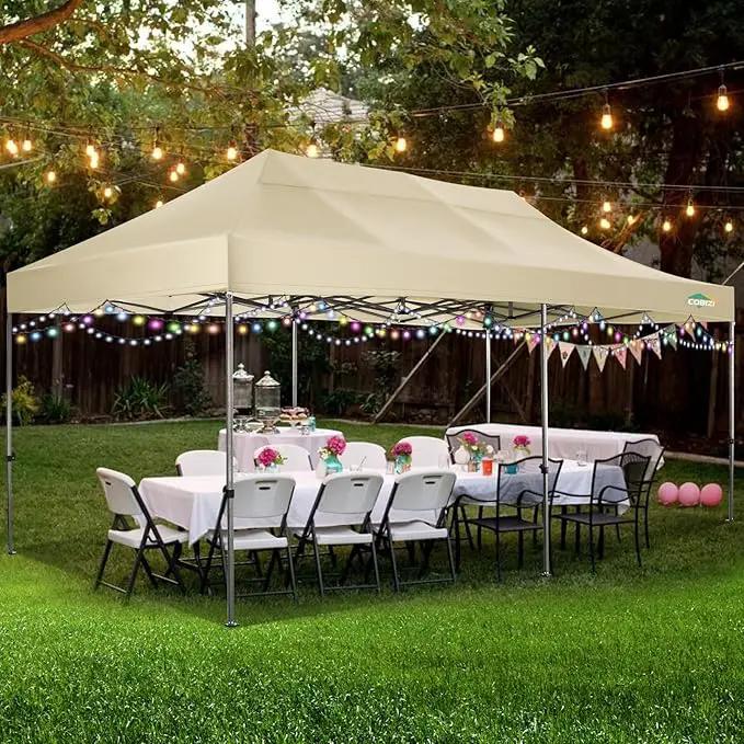 COBIZI 10x20 Canopy with Sidewalls, Heavy Duty Party Tent Pop up carpas para Fiestas, Tents for Parties, Wedding, Outdoor Easy Pop up Foldable Portable Canopy Tent with Wheeled Bag, Khaki Upgrade by GreenHaven Gardens