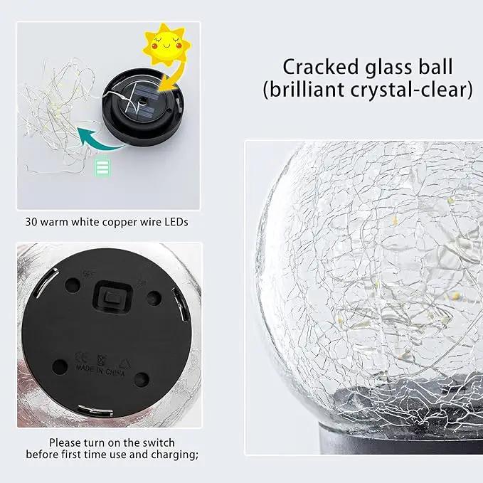 Solar Snail Garden Lights - 2 Pack Cracked Glass, Warm White Metal, Waterproof for Patio Yard Lawn by GreenHaven Gardens
