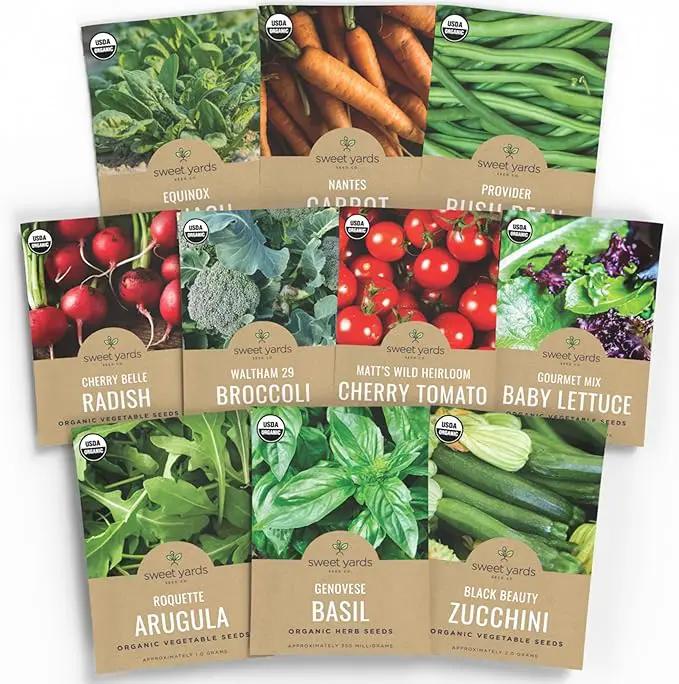 Organic Seeds Essential Variety Pack - 10 Individual Packs - 2025 Season - Summer Squash, Cherry Tomatoes, Arugula, Broccoli and More! for Indoor & Outdoor Planting (Non-GMO, Certified Organic) by GreenHaven Gardens