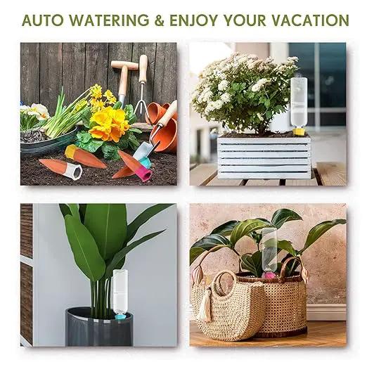 4 Pack Plant Watering Devices, Terracotta Self Watering Spikes with 25 oz Plastic Wine Bottles, Slow Release Plant Waterer Self Watering Planter for Vacation Indoor Outdoor Plant by GreenHaven Gardens