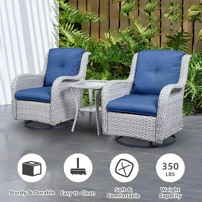 Wicker Patio Furniture Sets - 13 Piece Outdoor Rattan Furniture Conversation Sets with 4 Swivel Rocker Chairs, 2 Rattan Sofas, Wicker Ottomans and Coffee Table, Light Grey/Blue by GreenHaven Gardens