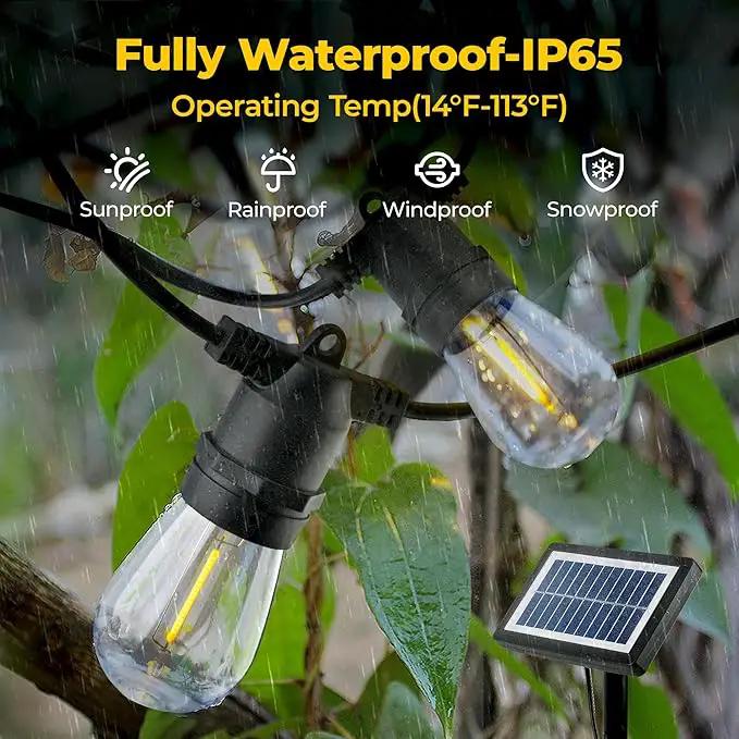 Solar String Lights Outdoor: 48FT 20*S14 3W Ultra-Long Battery Life Edison Bulbs Solar Powered Outside IP65 Waterproof Hanging Warm White Led Lights for Patio Garden Pool Yard Porch Gazebo by GreenHaven Gardens