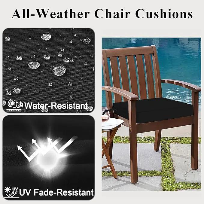 Outdoor Chair Cushions Set of 2 for Patio Furniture 24x24x4 Inch Waterproof Patio Chair Cushion 3 Year Color Fastness Square Elastic Foam Garden Couch Pads with Ties and Handle,Black by GreenHaven Gardens