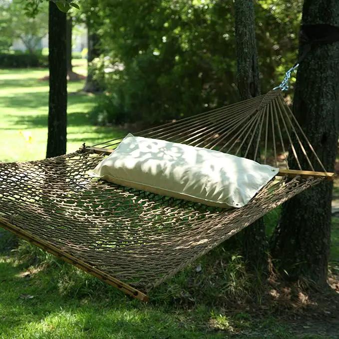 Hatteras Hammocks Deluxe Antique Brown DuraCord Rope Hammock – 13 ft. x 60 in., 2-Person, 450 lb Capacity, Cumaru Spreader Bar, Zinc-Plated Hardware – Handcrafted in The USA by GreenHaven Gardens