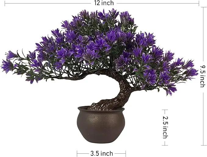 Fake Plants Plastic Artificial Bonsai Tree, Purple Room Decor Bonsai Tree for Home Bedroom Farmhouse Office Desk Decor, Tall 9.5" by GreenHaven Gardens