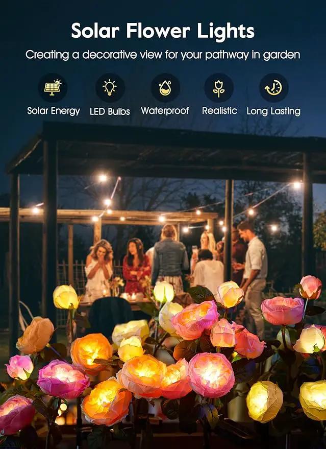 Brightown Solar Garden Lights - 4 Pack Solar Flowers Lights with Larger & More Realistic Austin Rose, Bigger Solar Panel, Solar Lights for Outside Waterproof for Yard Patio Garden Decoration by GreenHaven Gardens