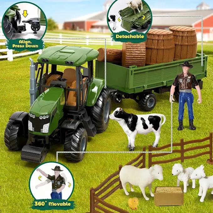 Remote Control Tractor with Trailer - Farm Toys Set Including Animals, Fruits, Vegetables, and Farmer Figures, Toddlers Farm Vehicle Toys for 3 4 5 6 7 8 9 Year Old Boys Girls Birthday Gifts by GreenHaven Gardens